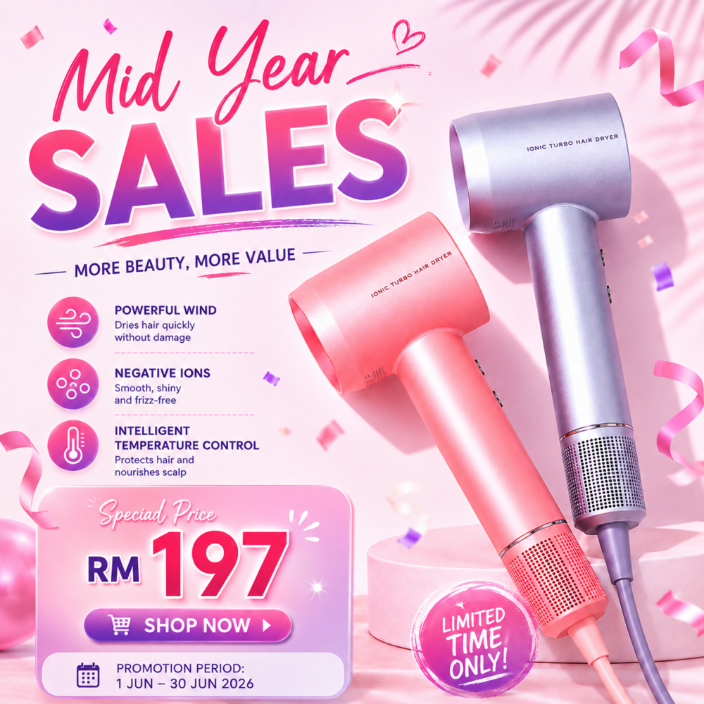 MID YEAR SALES_QUUMA Ionic Turbo Hair Dryer High Speed Brushless Motor