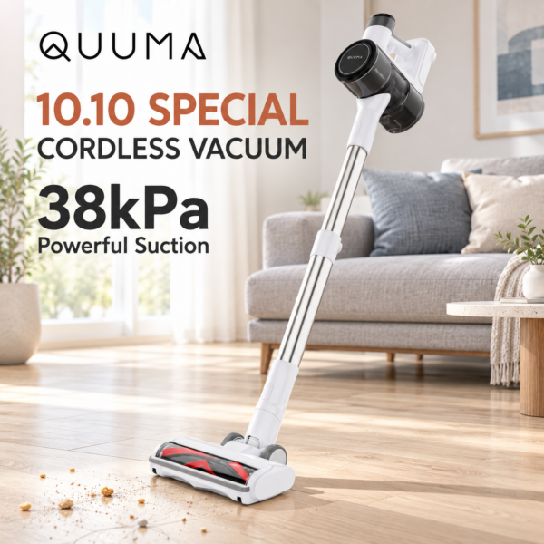 10.10 SALES QUUMA Cordless Vacuum Cleaner｜38kPa Powerful Suction｜500W｜Anti-Tangle Brush