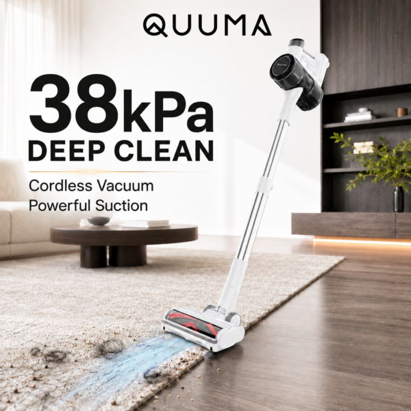 QUUMA Cordless Vacuum Cleaner｜38kPa Powerful Suction｜500W｜Anti-Tangle Brush